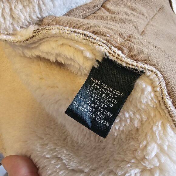 Lauren Ralph Lauren Tan Moto Jacket Faux Suede Sherpa Lined Womens Petite L PL - Picture 5 of 7